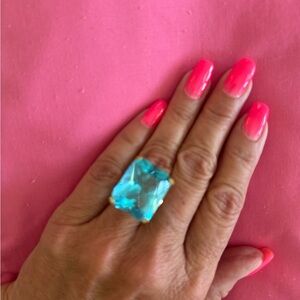 Sterling Silver Gold Plated  Blue Gemstone Ring